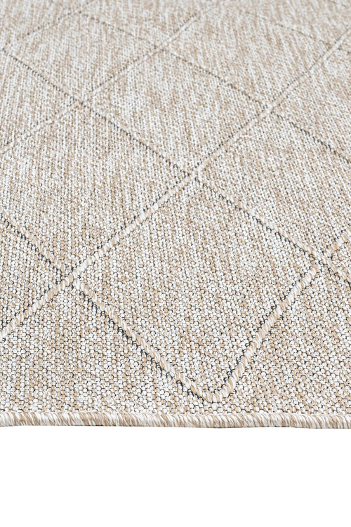 Cotton Kilim Rug – Beige Geometric Design With Fringed Overlock Edge, 5mm Pile