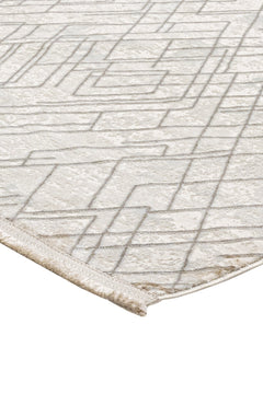 Microfiber Area Rug – Machine Made Cream Geometric Cotton Base Carpet by Luxess