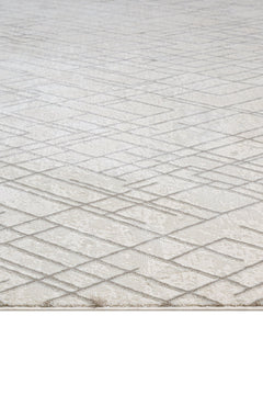 Microfiber Area Rug – Machine Made Cream Geometric Cotton Base Carpet by Luxess