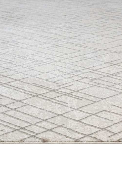Microfiber Area Rug – Machine Made Cream Geometric Cotton Base Carpet by Luxess