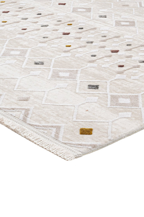 Geometric Area Rug – Machine Made Rug with 11 mm Pile Height | Fringed Design