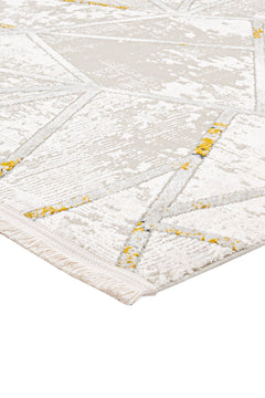 Gold Geometric Area Rug – Machine Made Cotton Base Rug with Acrylic Yarn