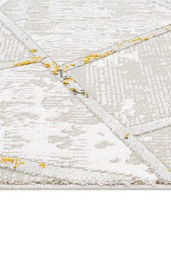 Gold Geometric Area Rug – Machine Made Cotton Base Rug with Acrylic Yarn