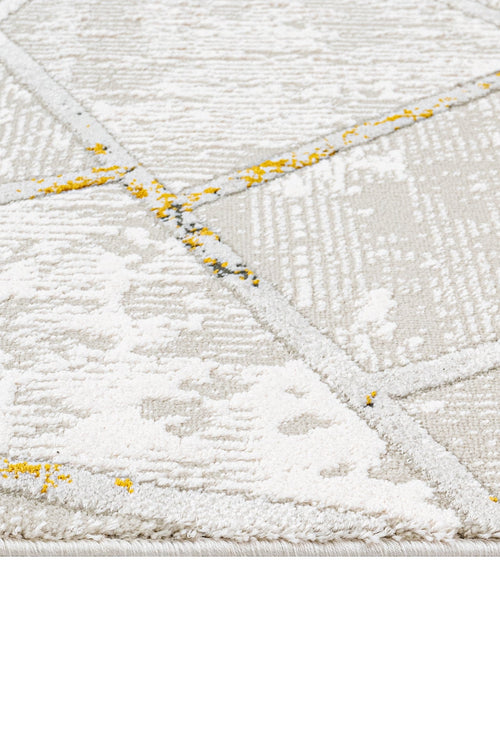 Gold Geometric Area Rug – Machine Made Cotton Base Rug with Acrylic Yarn