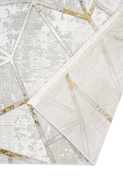 Gold Geometric Area Rug – Machine Made Cotton Base Rug with Acrylic Yarn