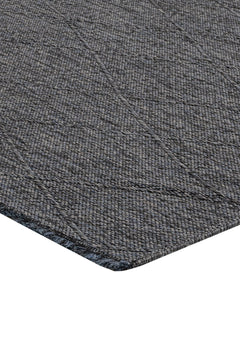 Cotton Kilim Rug – Anthracite Geometric Flat Weave With Fringed Edge, 5 mm Pile Height