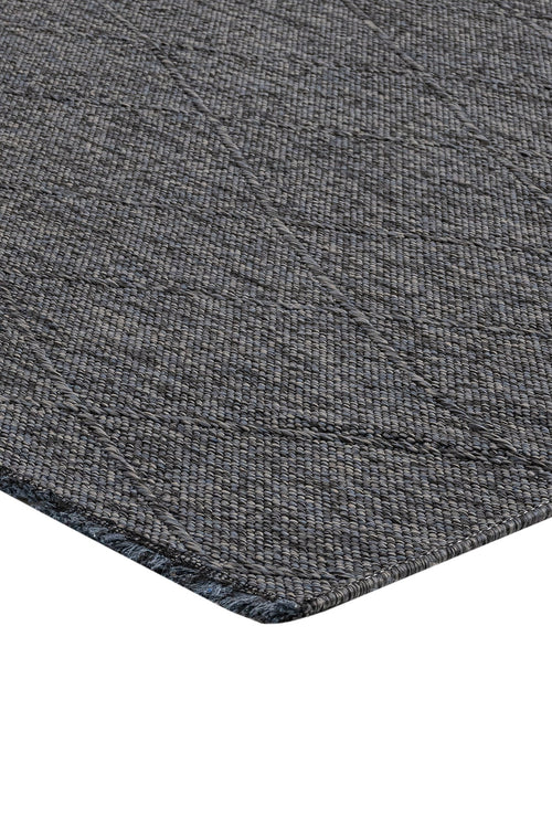 Cotton Kilim Rug – Anthracite Geometric Flat Weave With Fringed Edge, 5 mm Pile Height