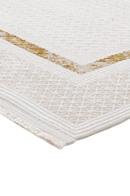 Gold Area Rug – Machine Made Rug with Laser Cut Fringe and 11 mm Pile Height
