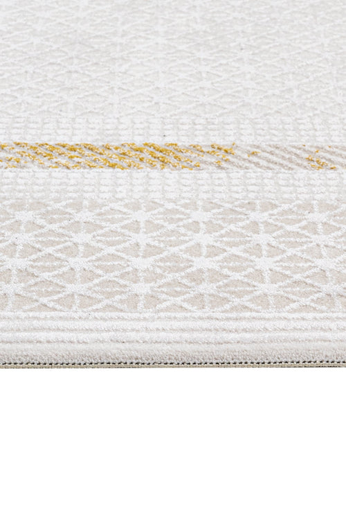 Gold Area Rug – Machine Made Rug with Laser Cut Fringe and 11 mm Pile Height