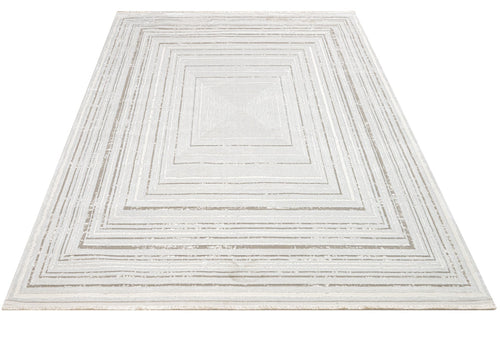 Microfiber Area Rug - Luxess Machine Made Cream Frame Rug, Durable & Shrink Resistant