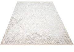 Microfiber Area Rug – Machine Made Cream Geometric Cotton Base Carpet by Luxess
