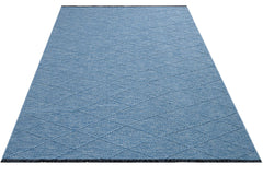 Blue Geometric Kilim - Durable Cotton Rug With 5 mm Pile Height & Fringed Edge