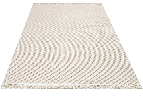 Beige Striped Area Rug – Machine Made Rug With 7 mm Pile Height & Overlock Edge