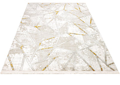 Gold Geometric Area Rug – Machine Made Cotton Base Rug with Acrylic Yarn