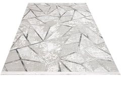 Grey Geometric Area Rug – Machine Made Cotton Base Rug With Acrylic Yarn