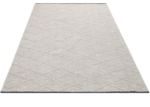 Cotton Kilim Rug – Beige Geometric Design With Fringed Overlock Edge, 5mm Pile