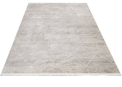 Microfiber Area Rug – Beige Geometric Machine Made Rug with Soft Texture