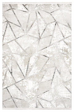 Grey Geometric Area Rug – Machine Made Cotton Base Rug With Acrylic Yarn