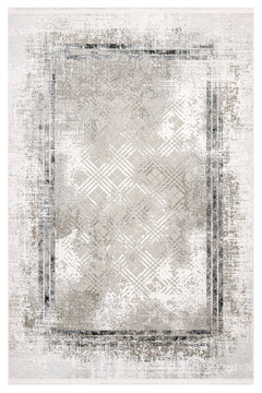 Grey Area Rug – Machine Made Cotton Frame Design Rug, Washable & Durable Floor Covering