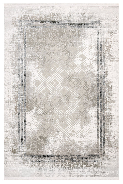 Grey Area Rug – Machine Made Cotton Frame Design Rug, Washable & Durable Floor Covering