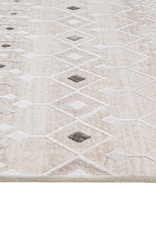 Grey Geometric Area Rug – Machine Made Rug with 11 mm Acrylic Pile Carpet