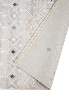 Grey Geometric Area Rug – Machine Made Rug with 11 mm Acrylic Pile Carpet