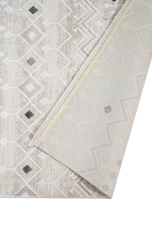 Grey Geometric Area Rug – Machine Made Rug with 11 mm Acrylic Pile Carpet