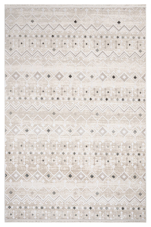 Grey Geometric Area Rug – Machine Made Rug with 11 mm Acrylic Pile Carpet