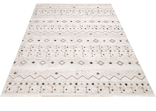 Grey Geometric Area Rug – Machine Made Rug with 11 mm Acrylic Pile Carpet