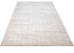 Machine Made Area Rug – Beige Striped Pattern, 11 mm Pile Height, Durable Acrylic Yarn Carpet