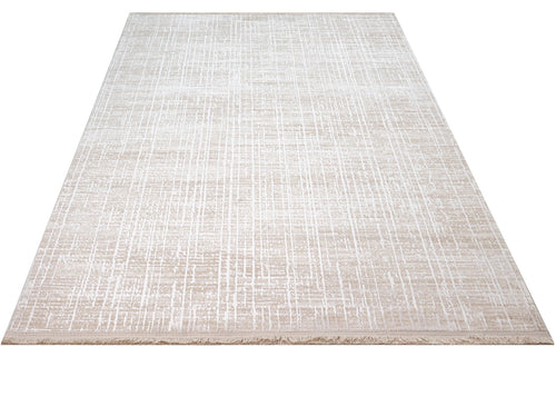 Machine Made Area Rug – Beige Striped Pattern, 11 mm Pile Height, Durable Acrylic Yarn Carpet
