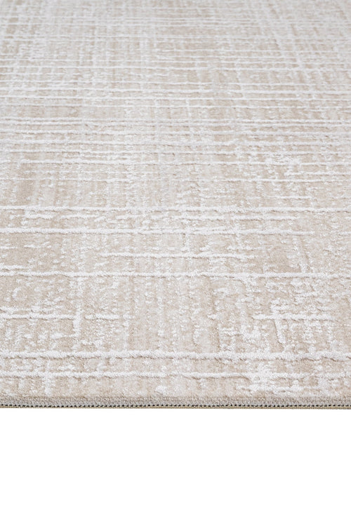 Machine Made Area Rug – Beige Striped Pattern, 11 mm Pile Height, Durable Acrylic Yarn Carpet