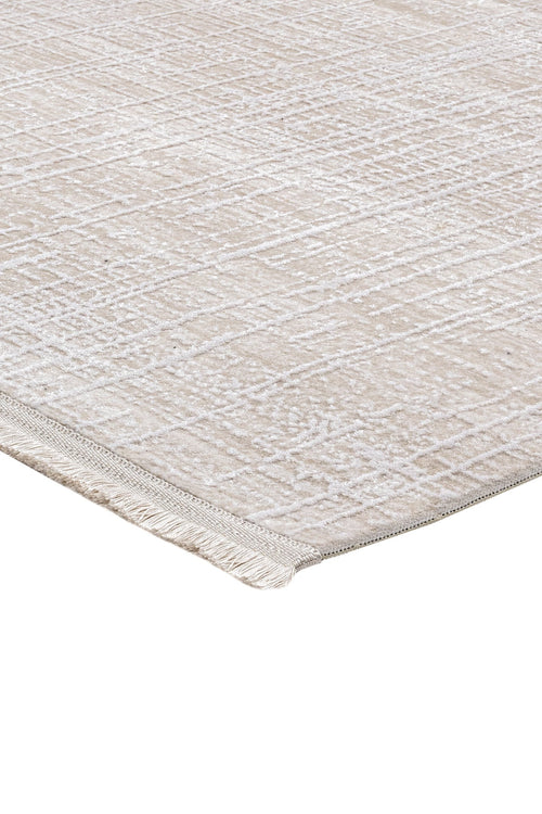 Machine Made Area Rug – Beige Striped Pattern, 11 mm Pile Height, Durable Acrylic Yarn Carpet