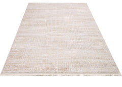 Machine Made Area Rug – Beige Striped Pattern, 11 mm Pile Height, Durable Acrylic Yarn Carpet