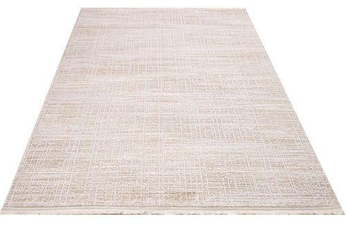 Machine Made Area Rug – Beige Striped Pattern, 11 mm Pile Height, Durable Acrylic Yarn Carpet