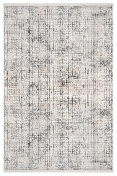 Grey Striped Area Rug - Machine Made Rug With 11 mm Pile Height & Laser Cut Fringe