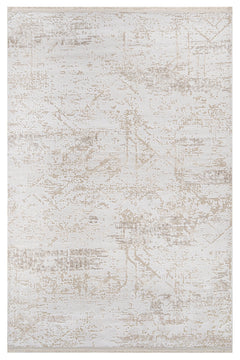 Modern Area Rug - Beige Machine Made Rug with Soft Pile & Laser Cut Edges