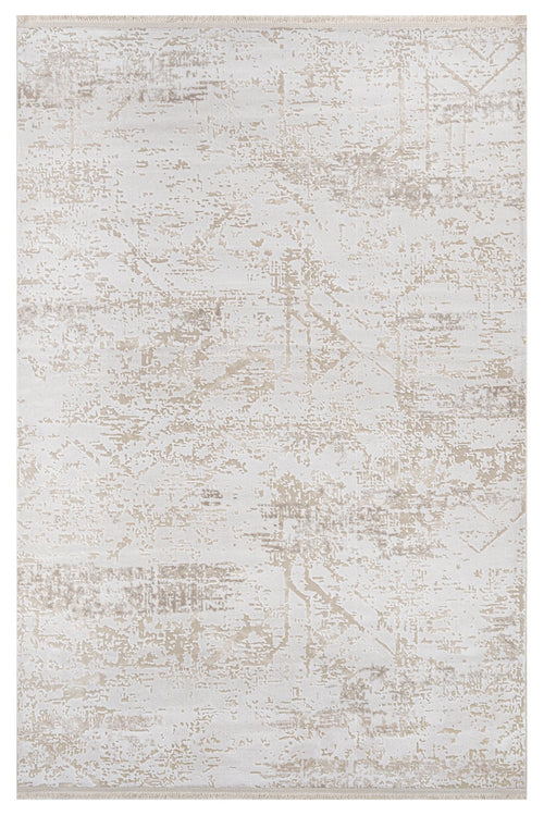 Modern Area Rug - Beige Machine Made Rug with Soft Pile & Laser Cut Edges