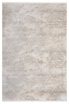 Microfiber Area Rug – Beige Geometric Machine Made Rug with Soft Texture
