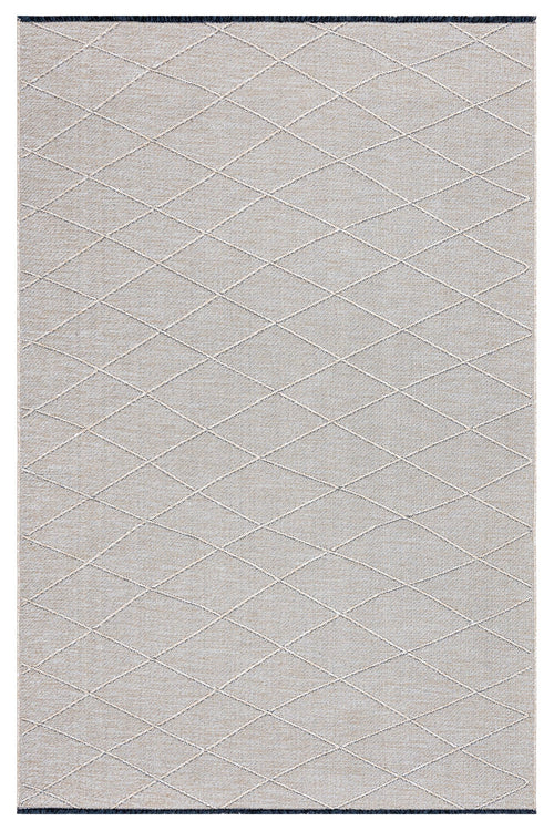 Cotton Kilim Rug – Beige Geometric Design With Fringed Overlock Edge, 5mm Pile