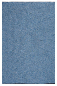 Blue Geometric Kilim - Durable Cotton Rug With 5 mm Pile Height & Fringed Edge