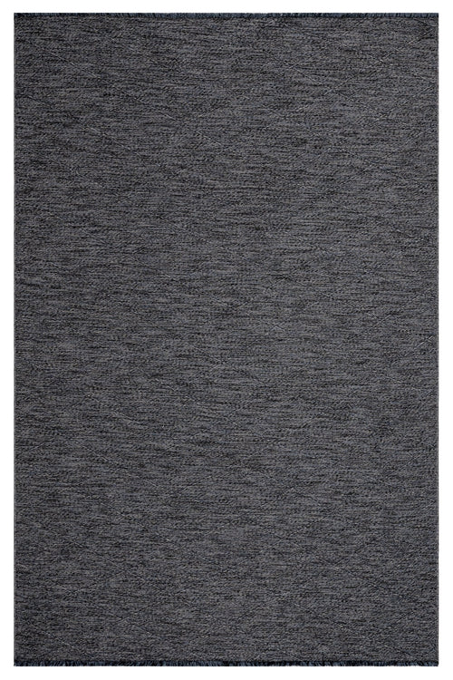Cotton Kilim Rug – Anthracite Geometric Flat Weave With Fringed Edge, 5 mm Pile Height