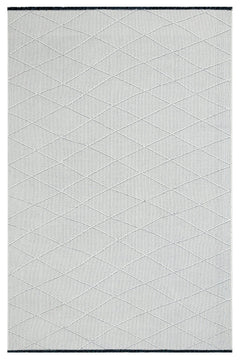 Cotton Kilim Rug - Geometric Cream Carpet With Woven Sole & Fringed Edge