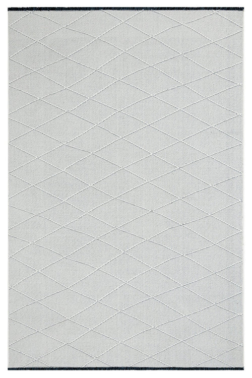 Cotton Kilim Rug - Geometric Cream Carpet With Woven Sole & Fringed Edge