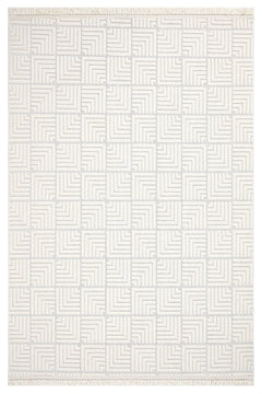Geometric Area Rug - Machine Made Cream Rug With 7 Mm Pile Height & Overlock Edge