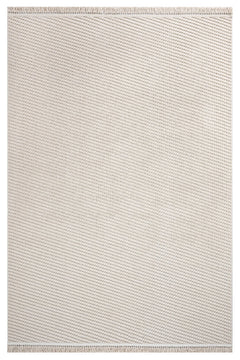 Beige Striped Area Rug – Machine Made Rug With 7 mm Pile Height & Overlock Edge