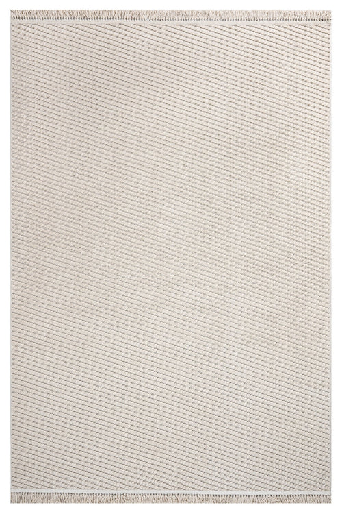 Beige Striped Area Rug – Machine Made Rug With 7 mm Pile Height & Overlock Edge