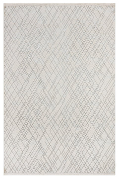 Microfiber Area Rug – Machine Made Cream Geometric Cotton Base Carpet by Luxess