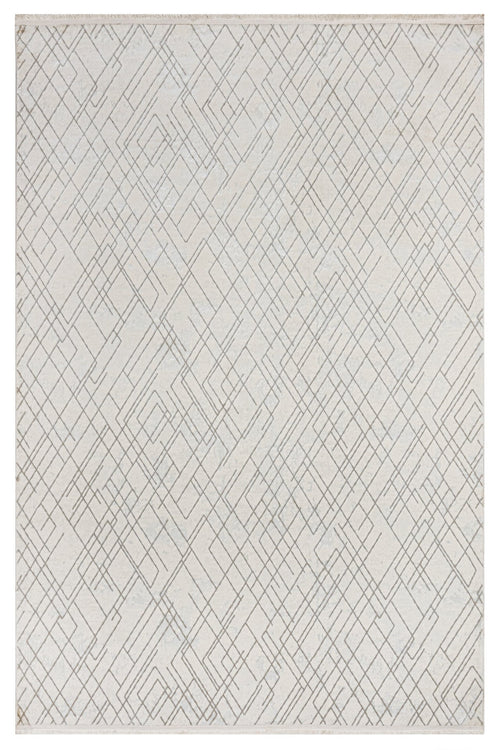 Microfiber Area Rug – Machine Made Cream Geometric Cotton Base Carpet by Luxess