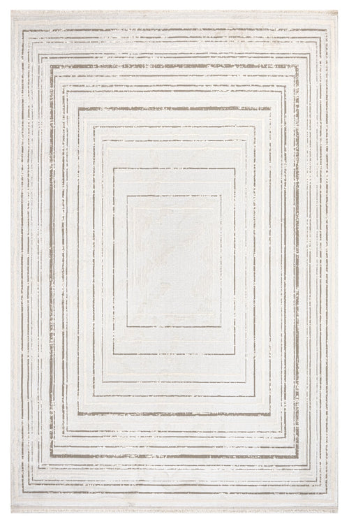 Microfiber Area Rug - Luxess Machine Made Cream Frame Rug, Durable & Shrink Resistant